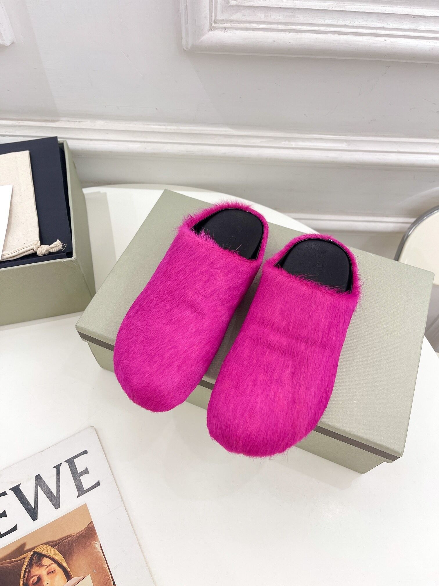 Marni calf hair slippers-Pink
